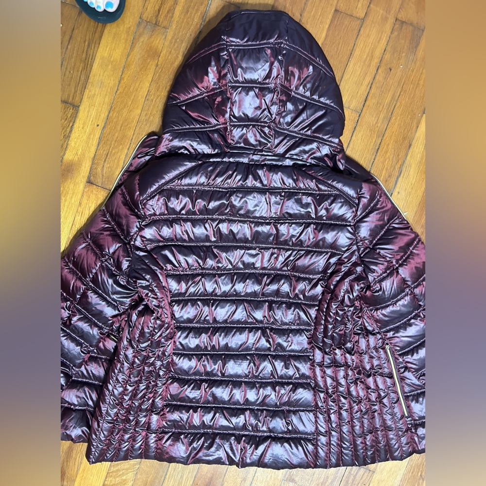 Michael Kors Hooded Packable Down Puffer Coat Burgundy Medium - Picture 2 of 6